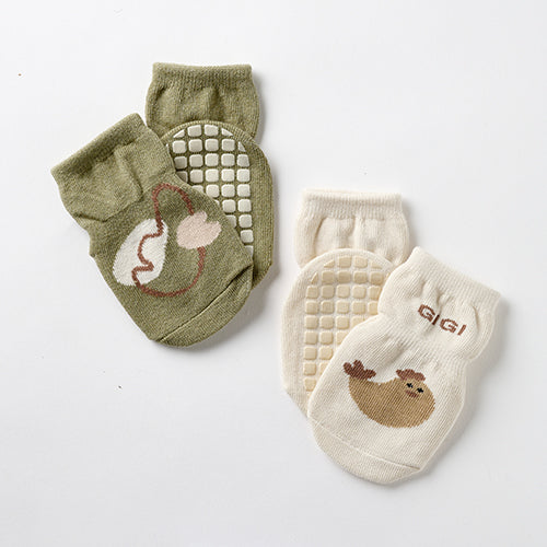 Lot de 2 paires de chaussettes antidérapantes pour bébé en coton