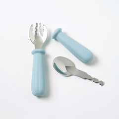 Duo-Stainless & Silicone learning utensils - Light Blue