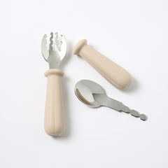 Duo-Stainless & Silicone learning utensils - Beige