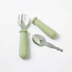 Duo-Stainless & Silicone learning utensils - Olive
