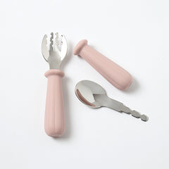 Duo-Stainless & Silicone learning utensils - Pink Rose