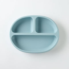 Silicone plate & lid with suction - Light Blue