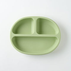 Silicone plate & lid with suction - Olive